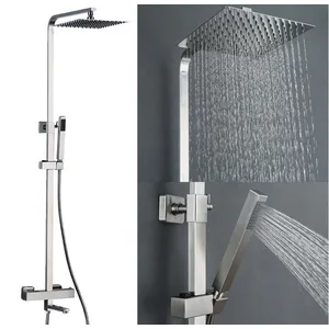 Square Exposed Shower System with Rain Head, Hand Shower and Bath Spout