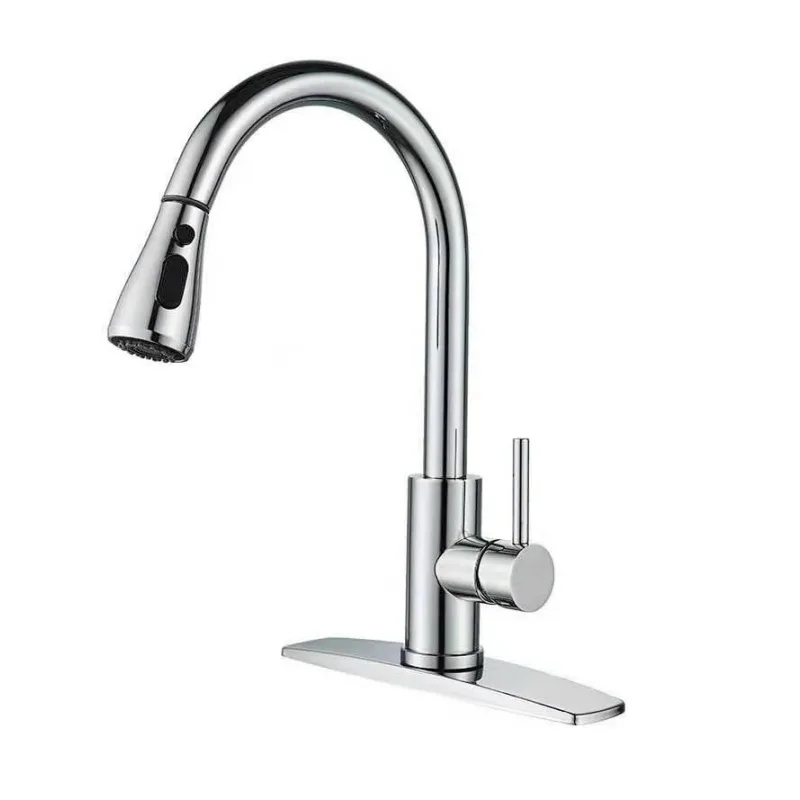 Chrome Pull-Down Kitchen Faucet with Deck Plate